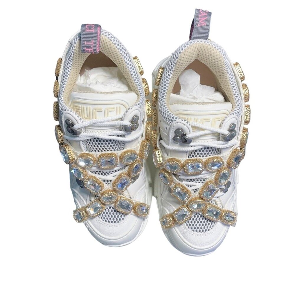 NIB Gucci xSega Mesh Calfskin Suede Removable Crystals Women Flashtrek Sneakers - Picture 5 of 9